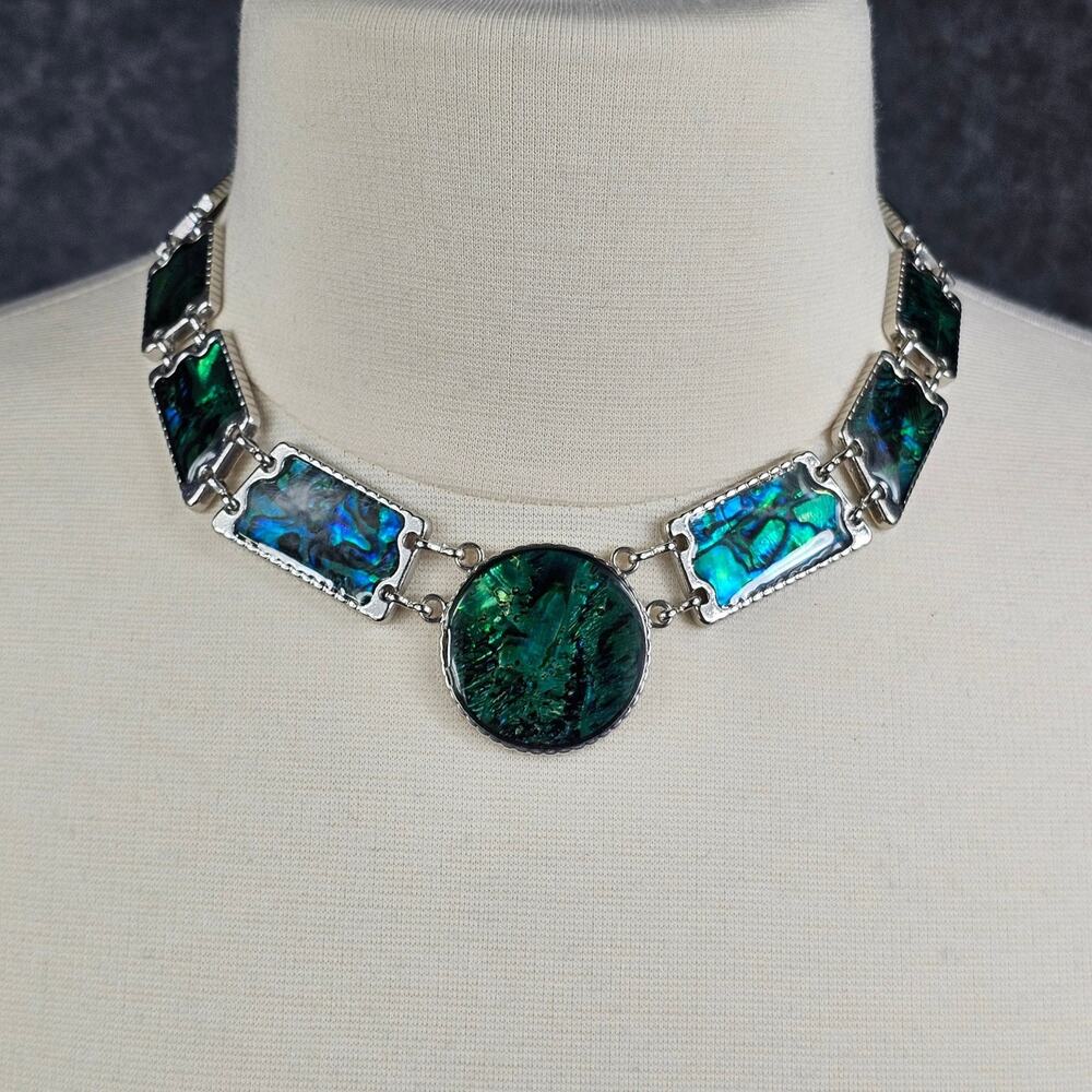 Statement Chunky Abalone Shell Inlay Necklace Adj… - image 1